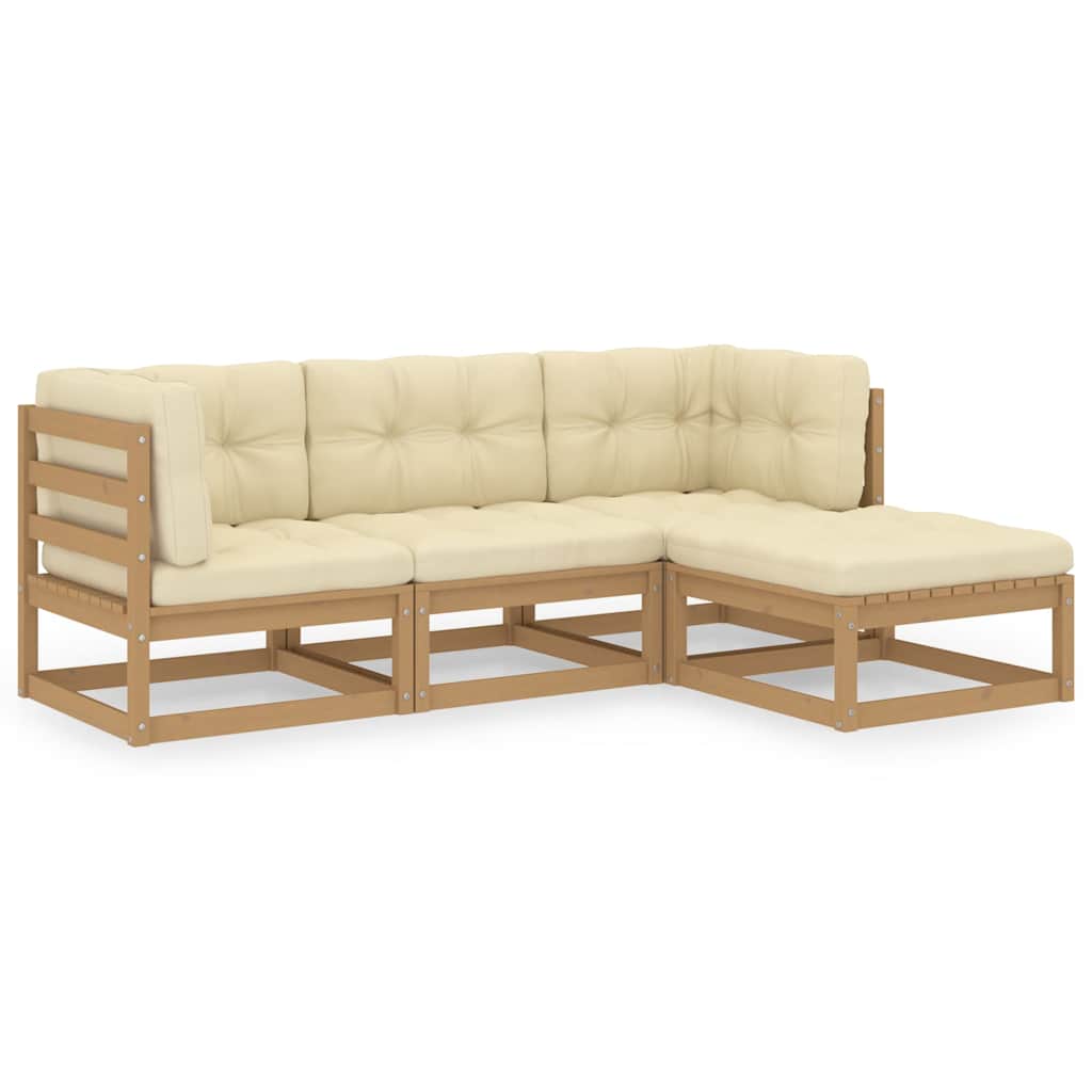 Set Divani da Giardino 4 pz con Cuscini Legno Massello Pino