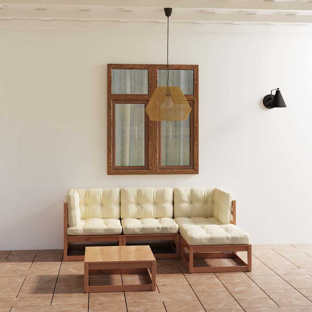 Set Divani da Giardino 5 pz con Cuscini Legno Massello Pino