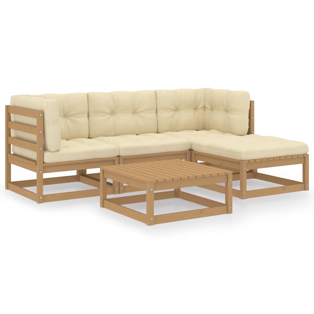Set Divani da Giardino 5 pz con Cuscini Legno Massello Pino