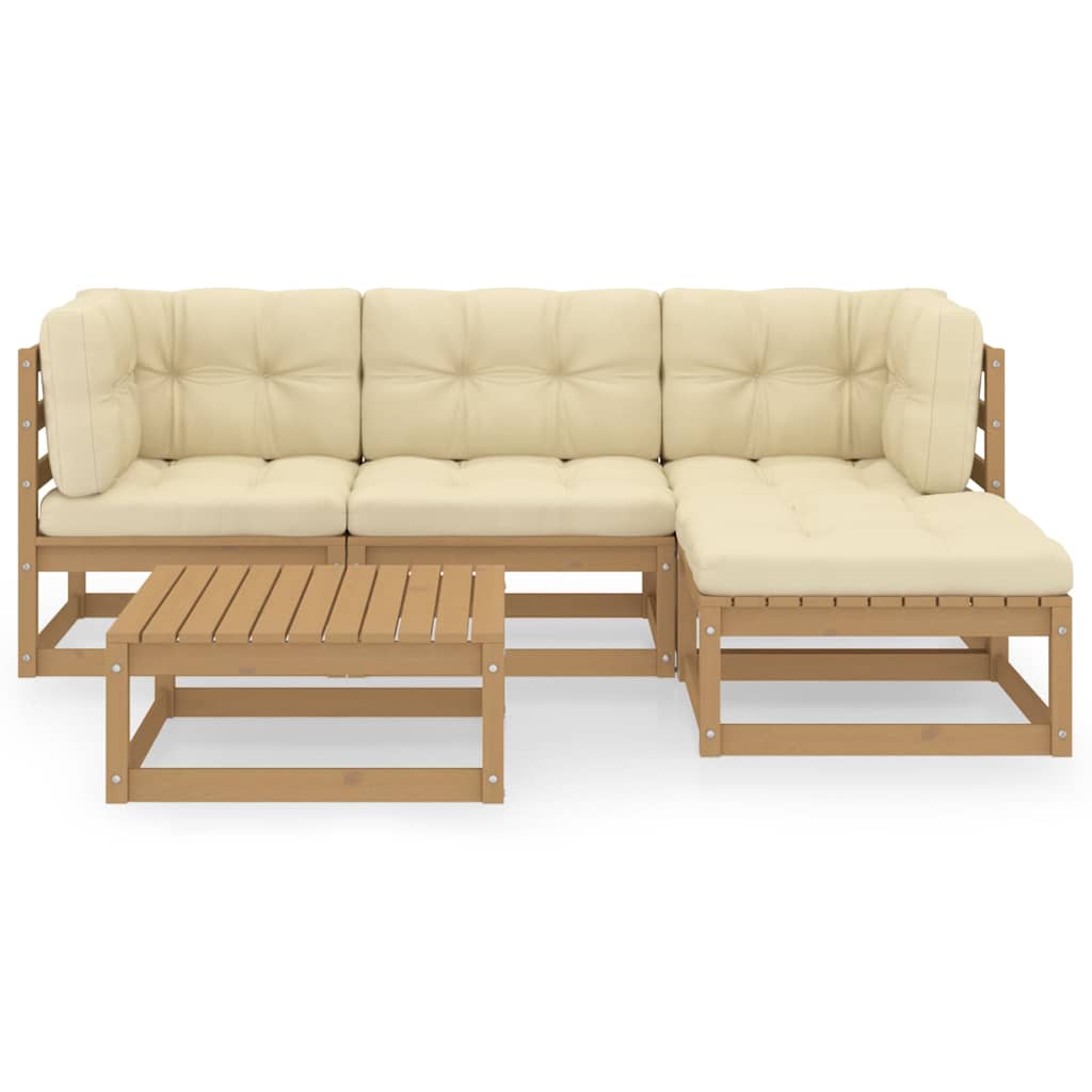 Set Divani da Giardino 5 pz con Cuscini Legno Massello Pino