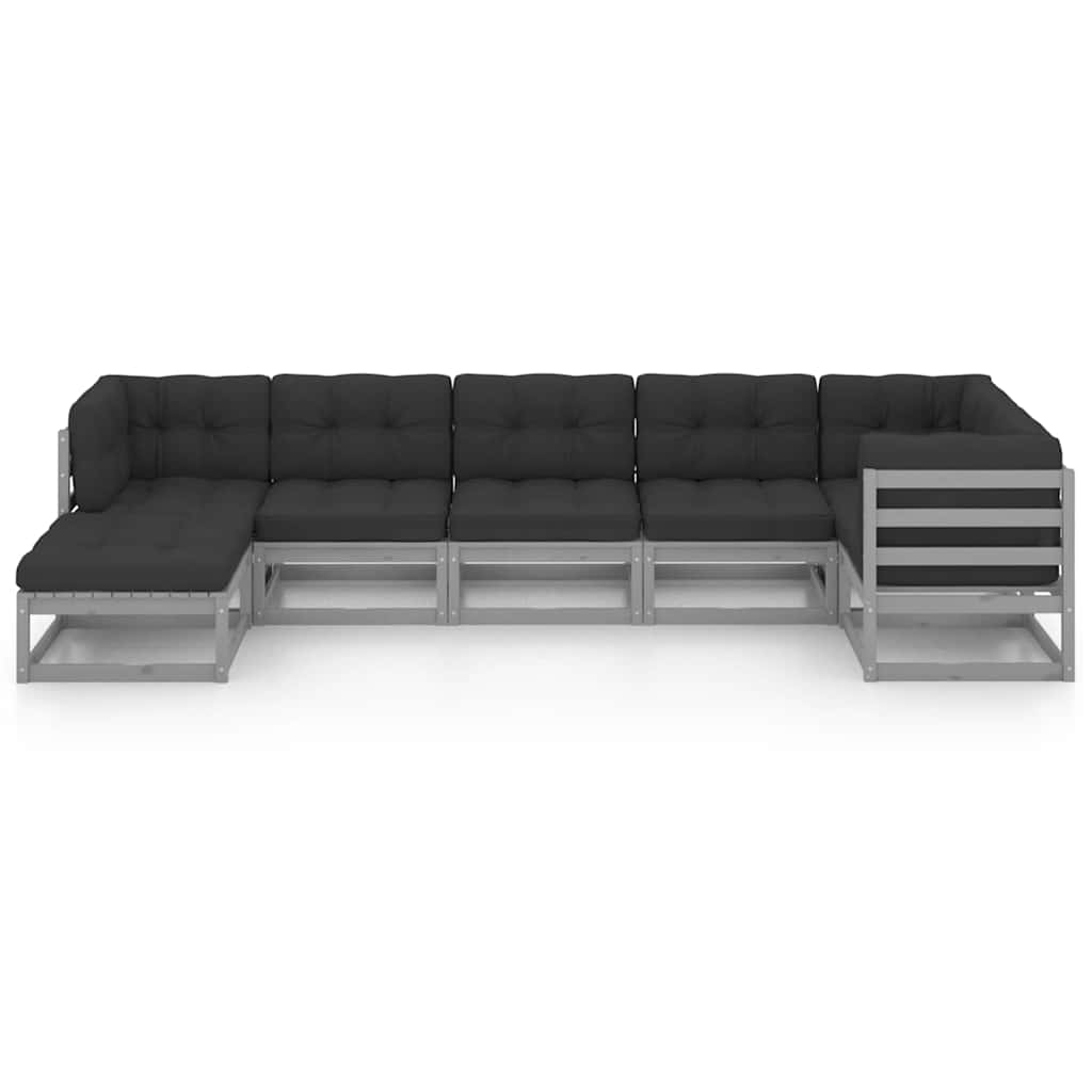 Set Salotto Giardino 7 pz Cuscini Antracite Legno Massello Pino