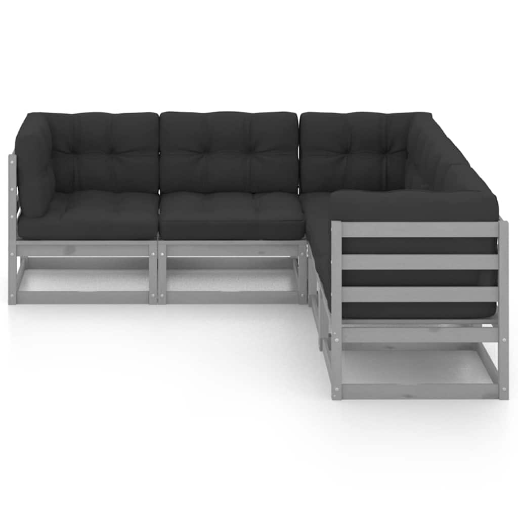 Set Divani Giardino 6 pz con Cuscini in Legno Massello di Pino