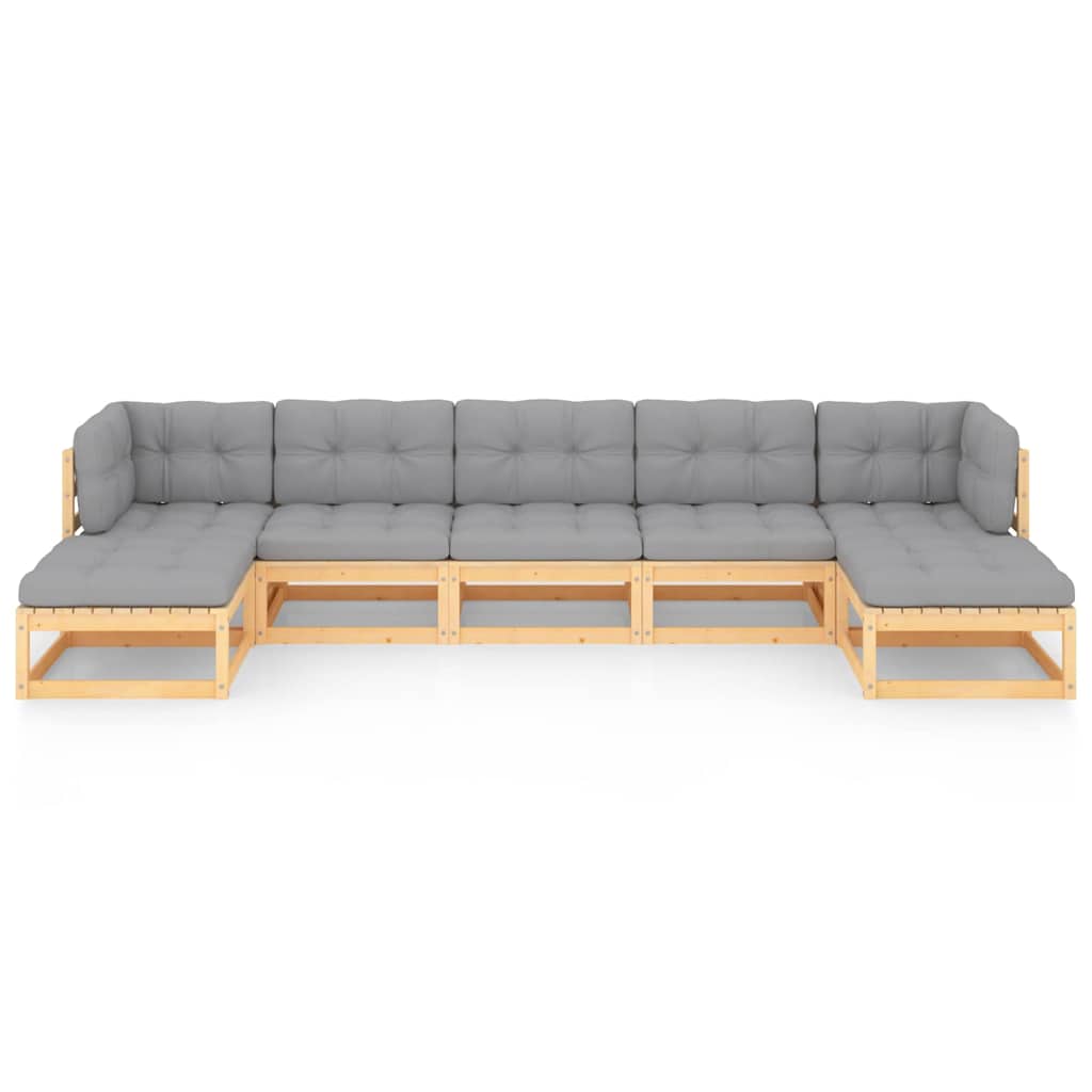 Set Salotto Giardino 7 pz Cuscini Antracite Legno Massello Pino