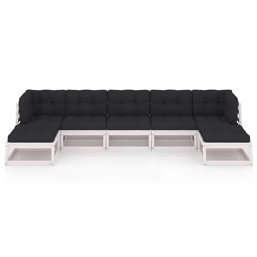 Set Salotto Giardino 7pz con Cuscini Bianco Legno Massello Pino