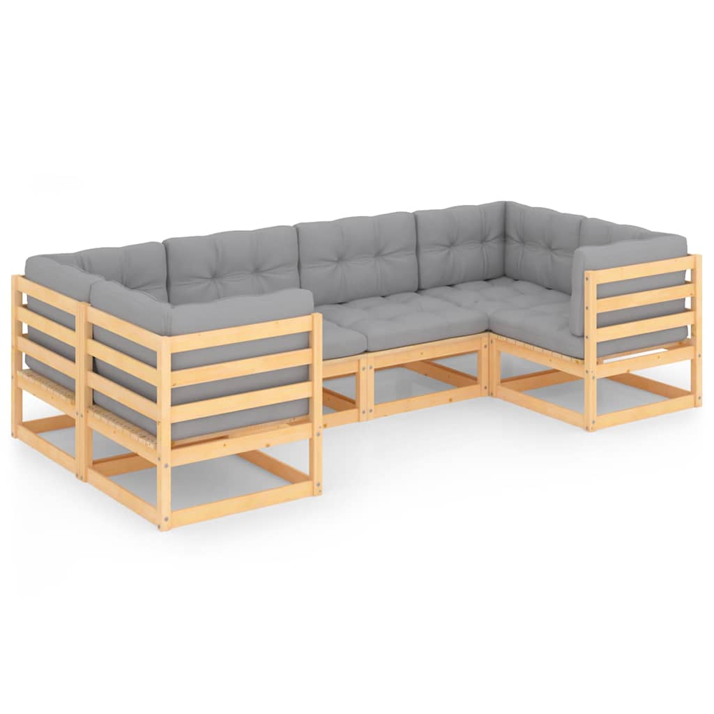 Set Divani Giardino 6 pz con Cuscini in Legno Massello di Pino