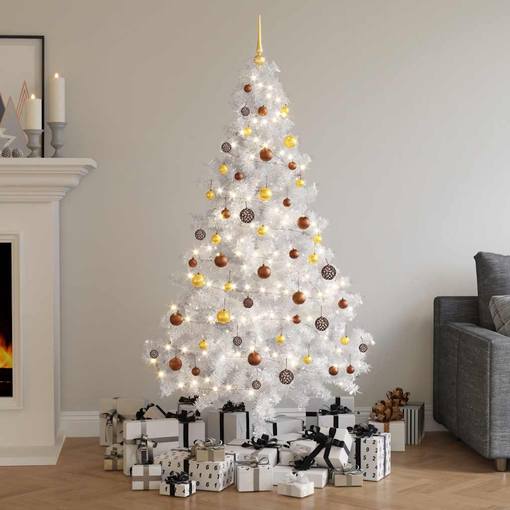 Set Albero Natale Artificiale a Metà LED Palline Bianco 180cm