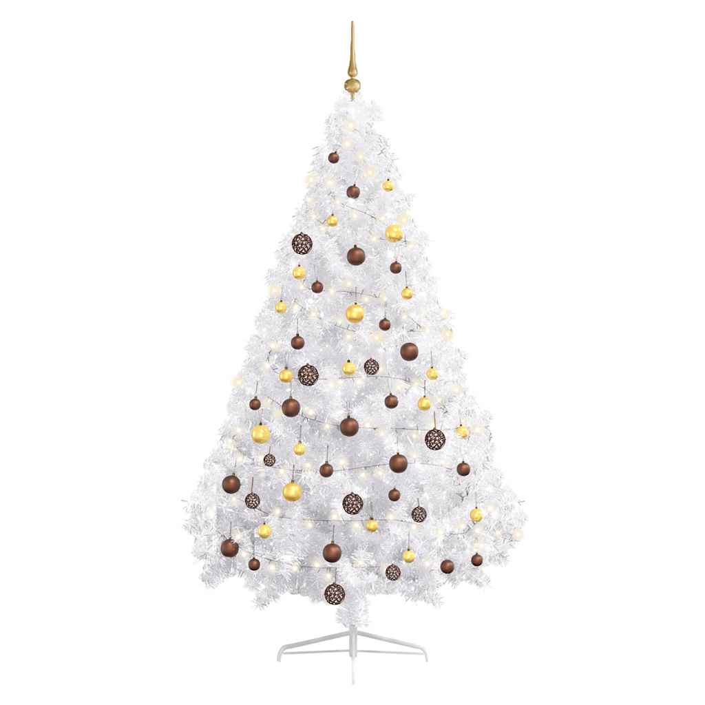 Set Albero Natale Artificiale a Metà LED Palline Bianco 180cm