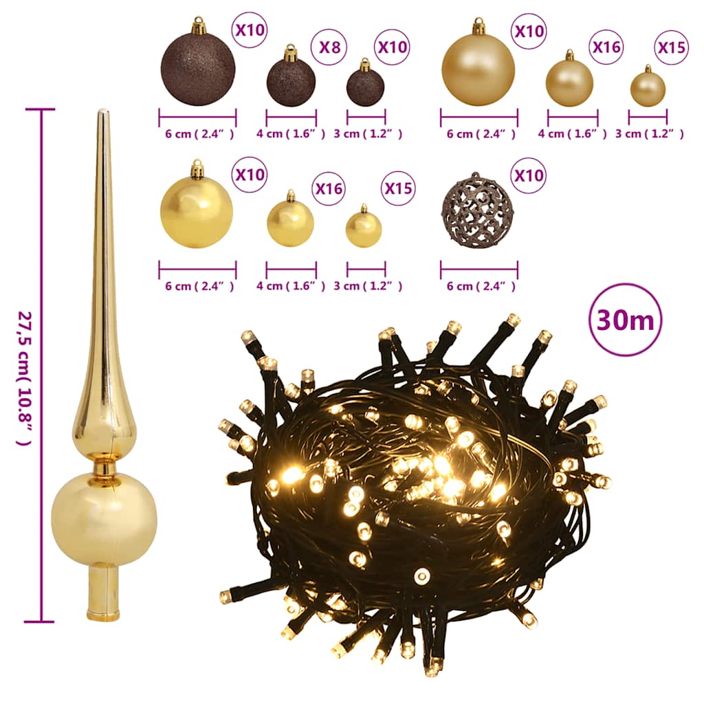 Set Albero Natale Artificiale a Metà LED Palline Bianco 210cm