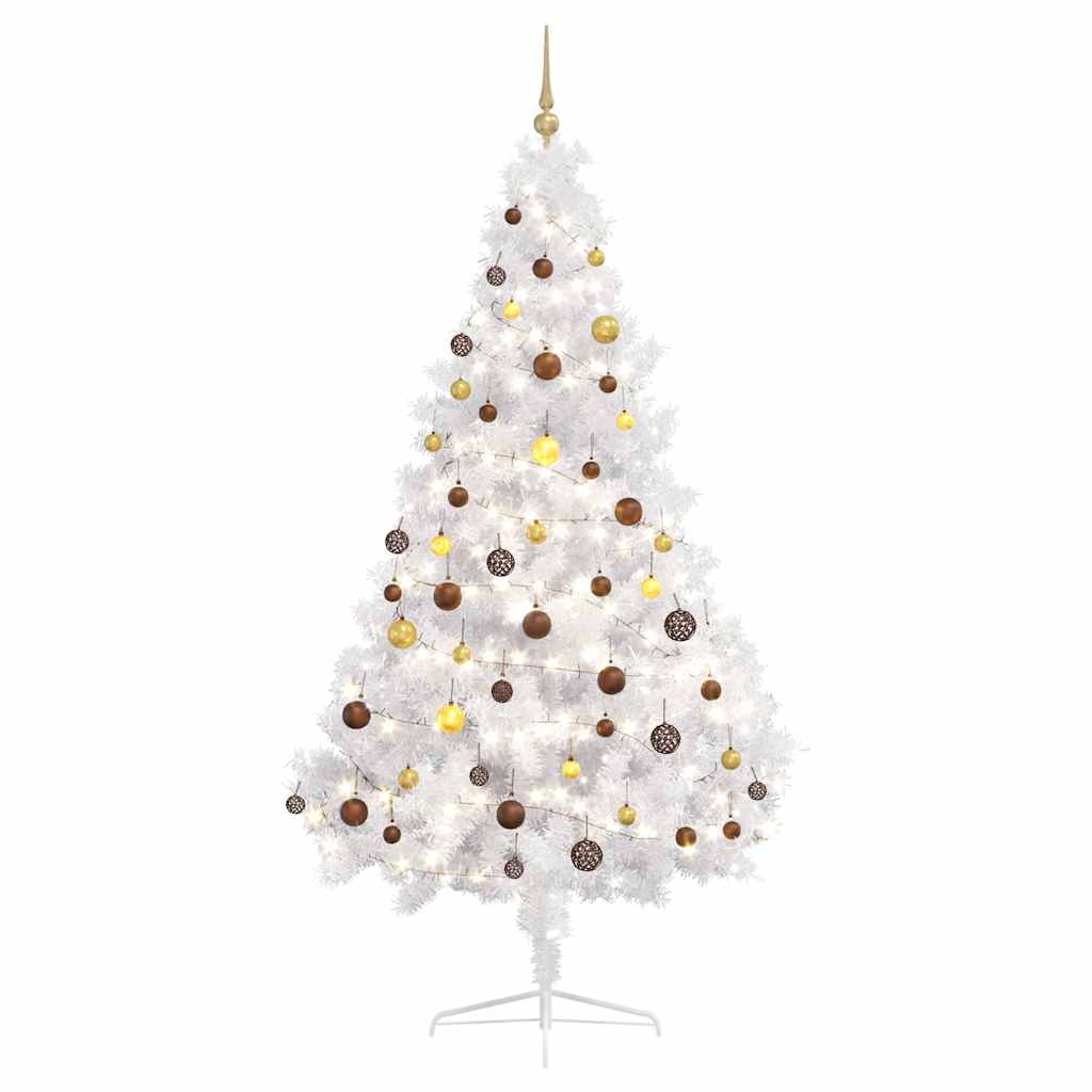 Set Albero Natale Artificiale a Metà LED Palline Bianco 210cm
