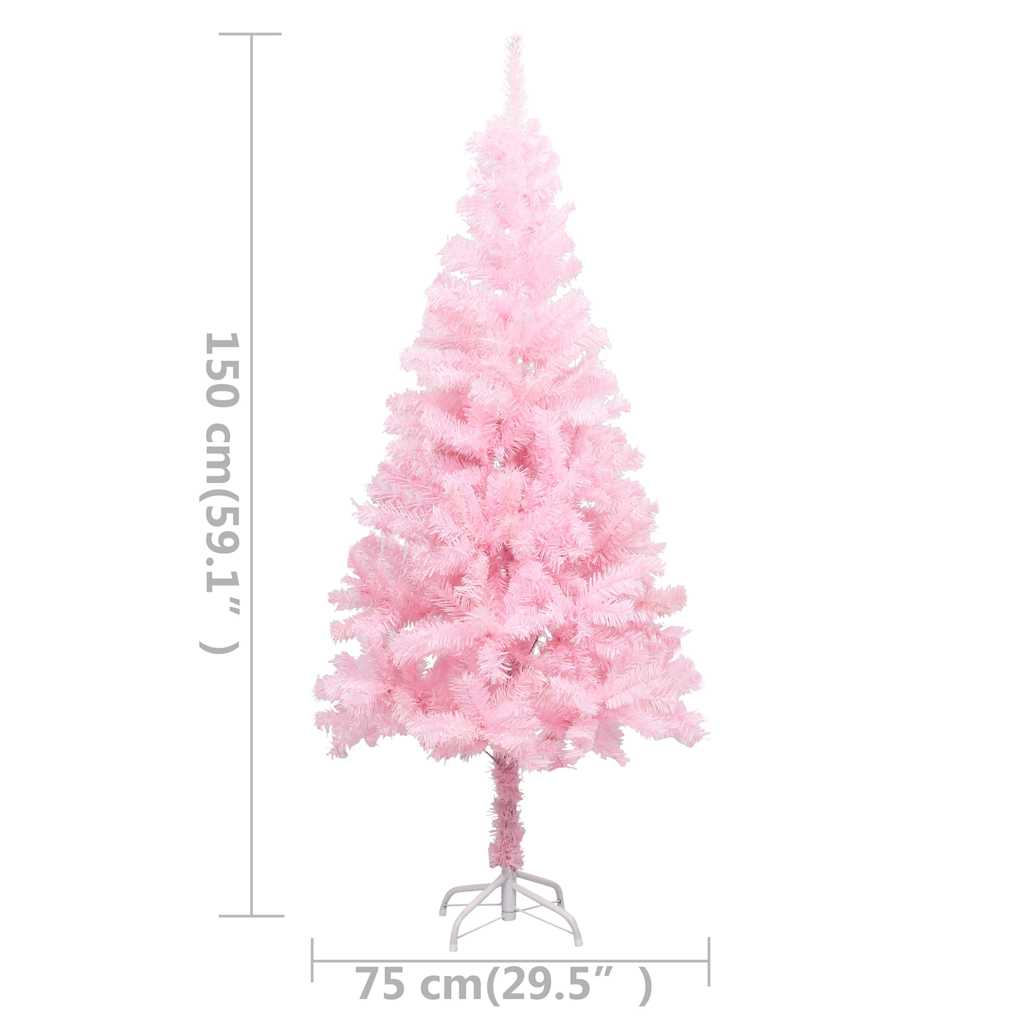 Albero di Natale Preilluminato con Palline Rosa 150 cm PVC