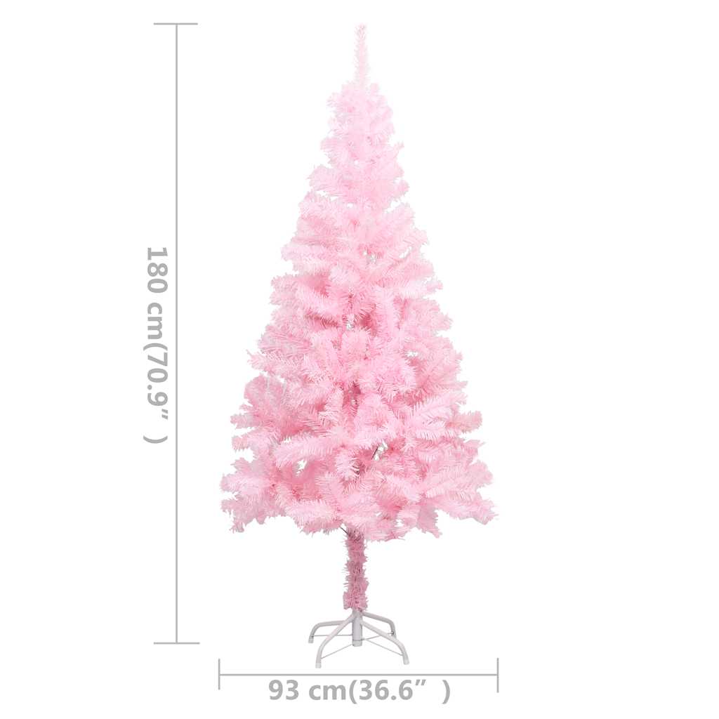 Albero di Natale Preilluminato con Palline Rosa 180 cm PVC