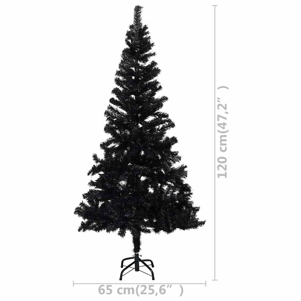 Albero di Natale Preilluminato con Palline Nero 120 cm PVC