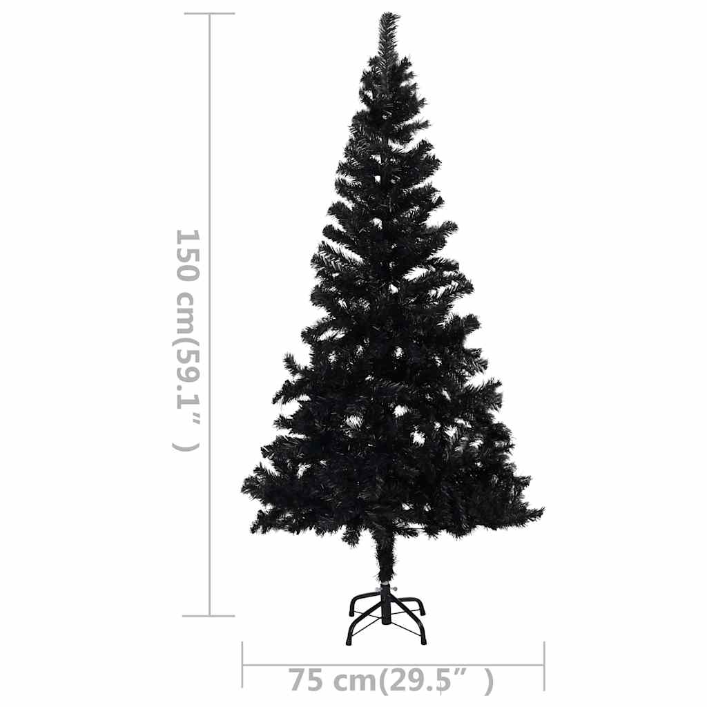 Albero di Natale Preilluminato con Palline Nero 150 cm PVC