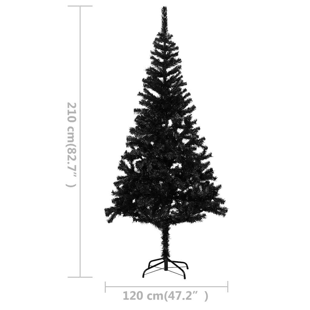 Albero di Natale Preilluminato con Palline Nero 210 cm PVC