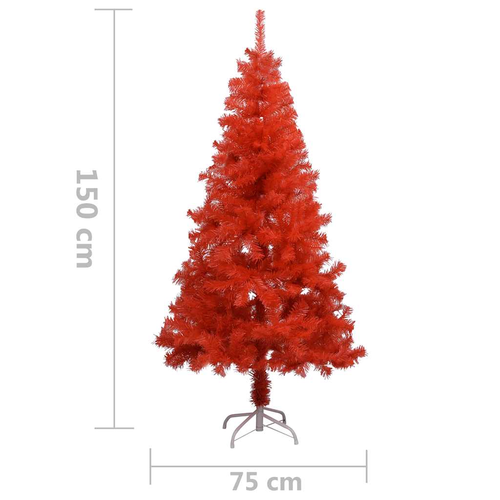 Albero di Natale Preilluminato con Palline Rosso 150 cm PVC