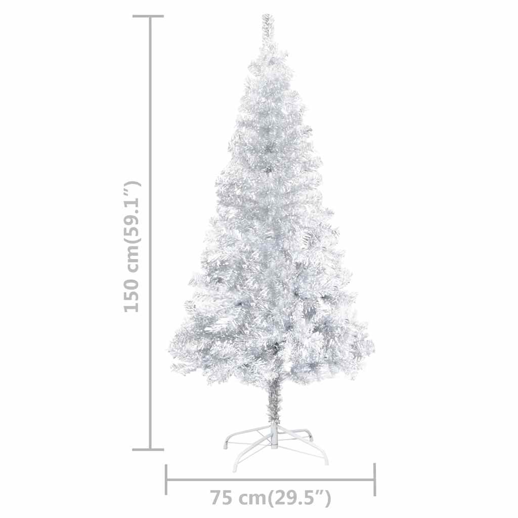Albero di Natale Preilluminato con Palline Argento 150 cm PET