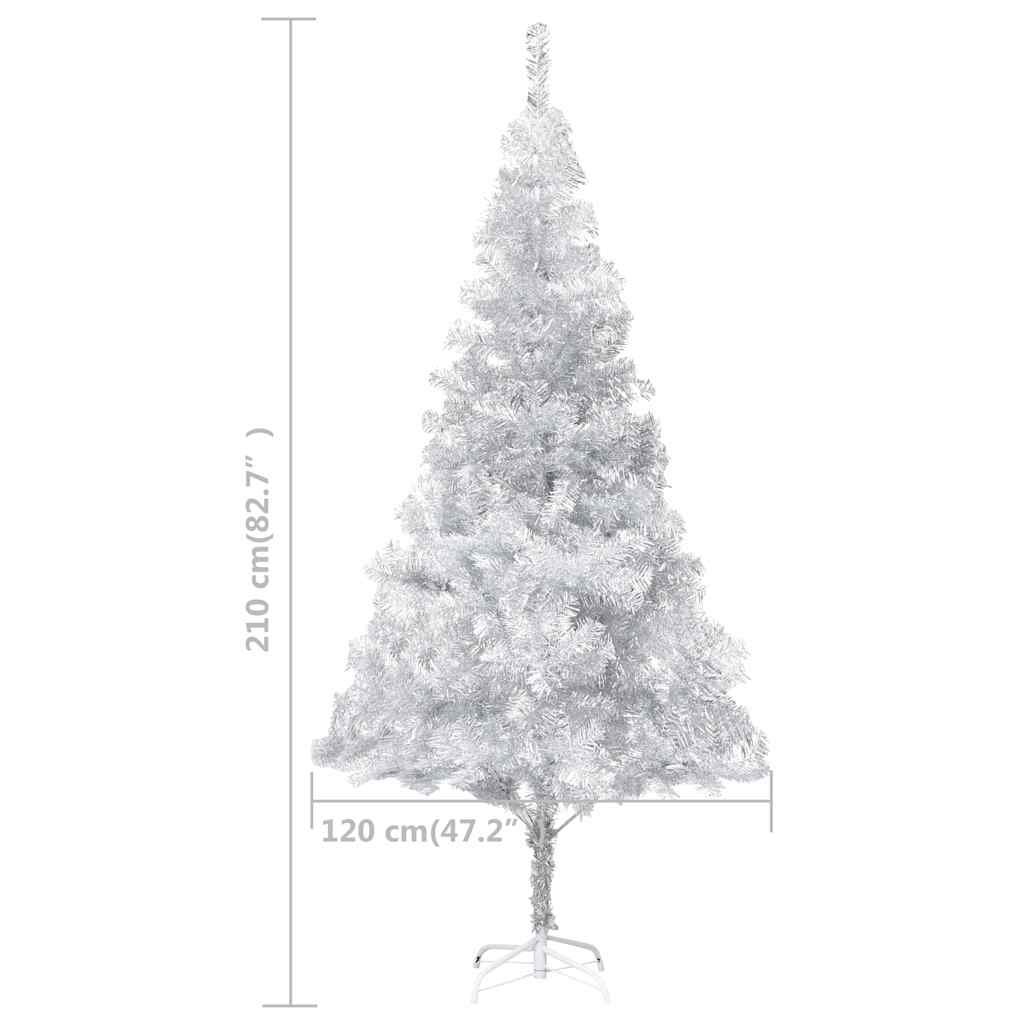 Albero di Natale Preilluminato con Palline Argento 210 cm PET