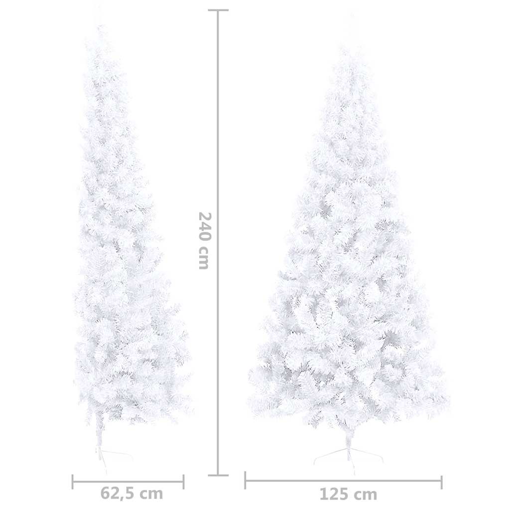 Albero di Natale a Metà Preilluminato con Palline Bianco 240 cm
