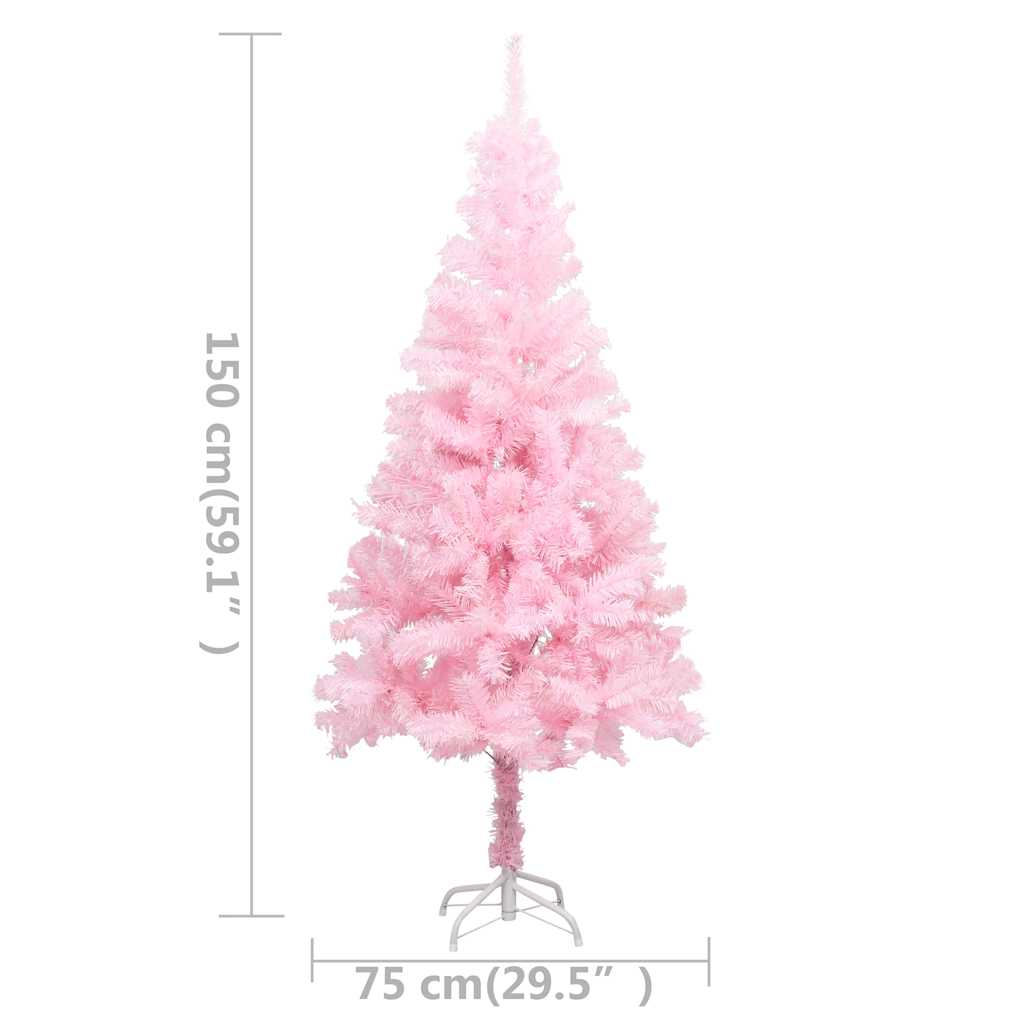 Albero di Natale Preilluminato con Palline Rosa 150 cm PVC