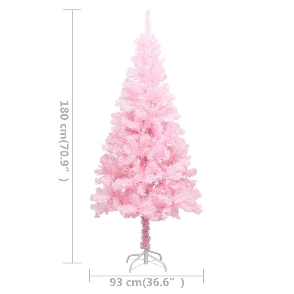 Albero di Natale Preilluminato con Palline Rosa 180 cm PVC