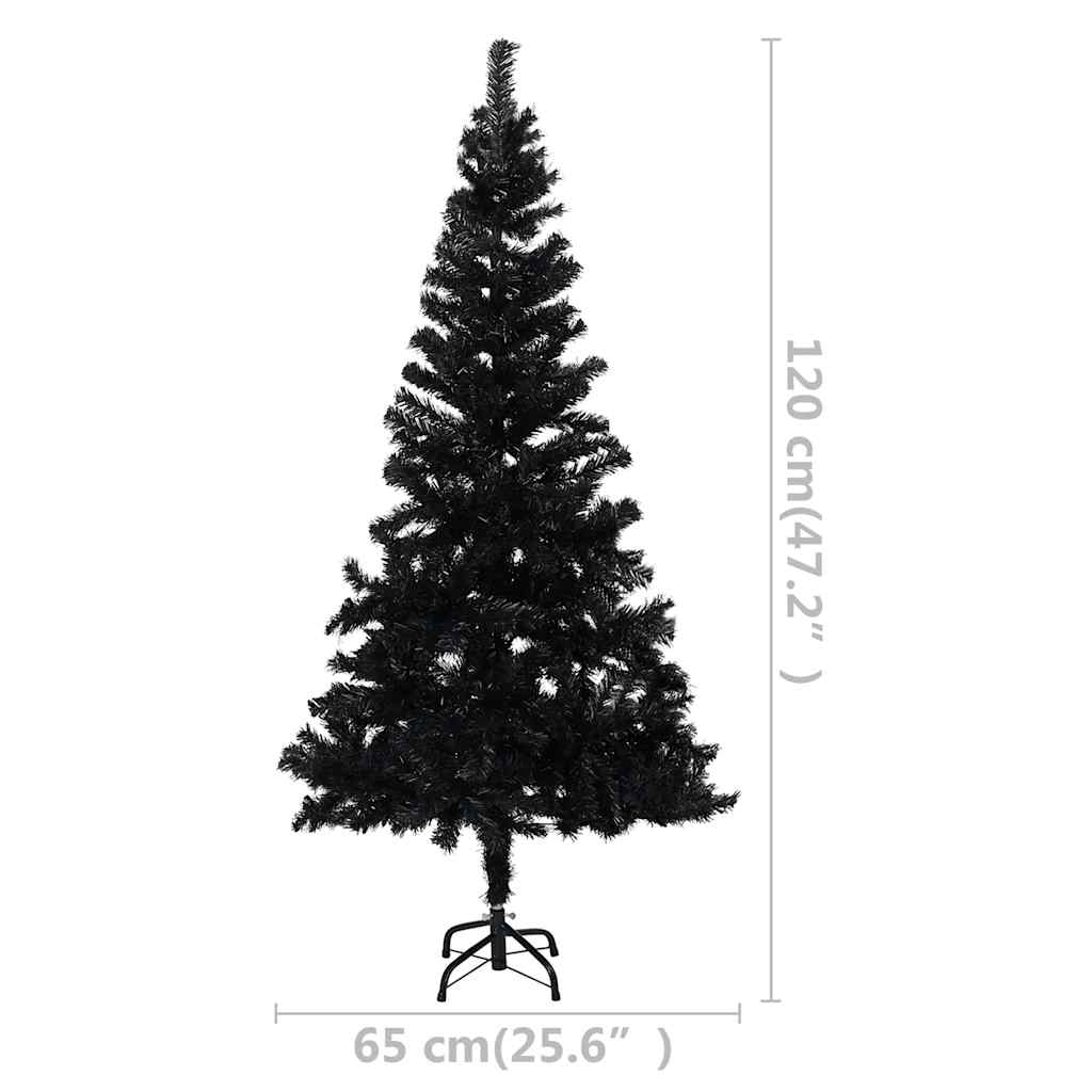 Albero di Natale Preilluminato con Palline Nero 120 cm PVC