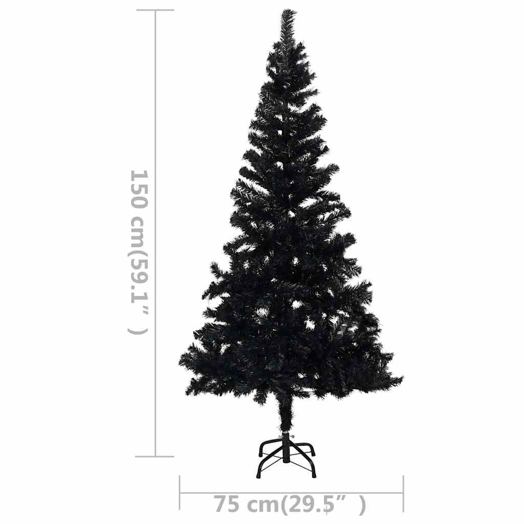 Albero di Natale Preilluminato con Palline Nero 150 cm PVC