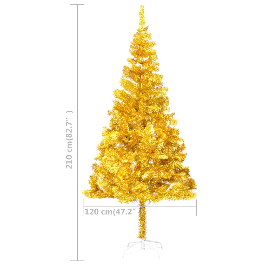 Albero di Natale Preilluminato con Palline Oro 210 cm PET