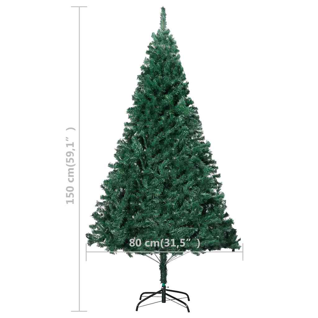 Albero di Natale Preilluminato con Palline Verde 150 cm PVC