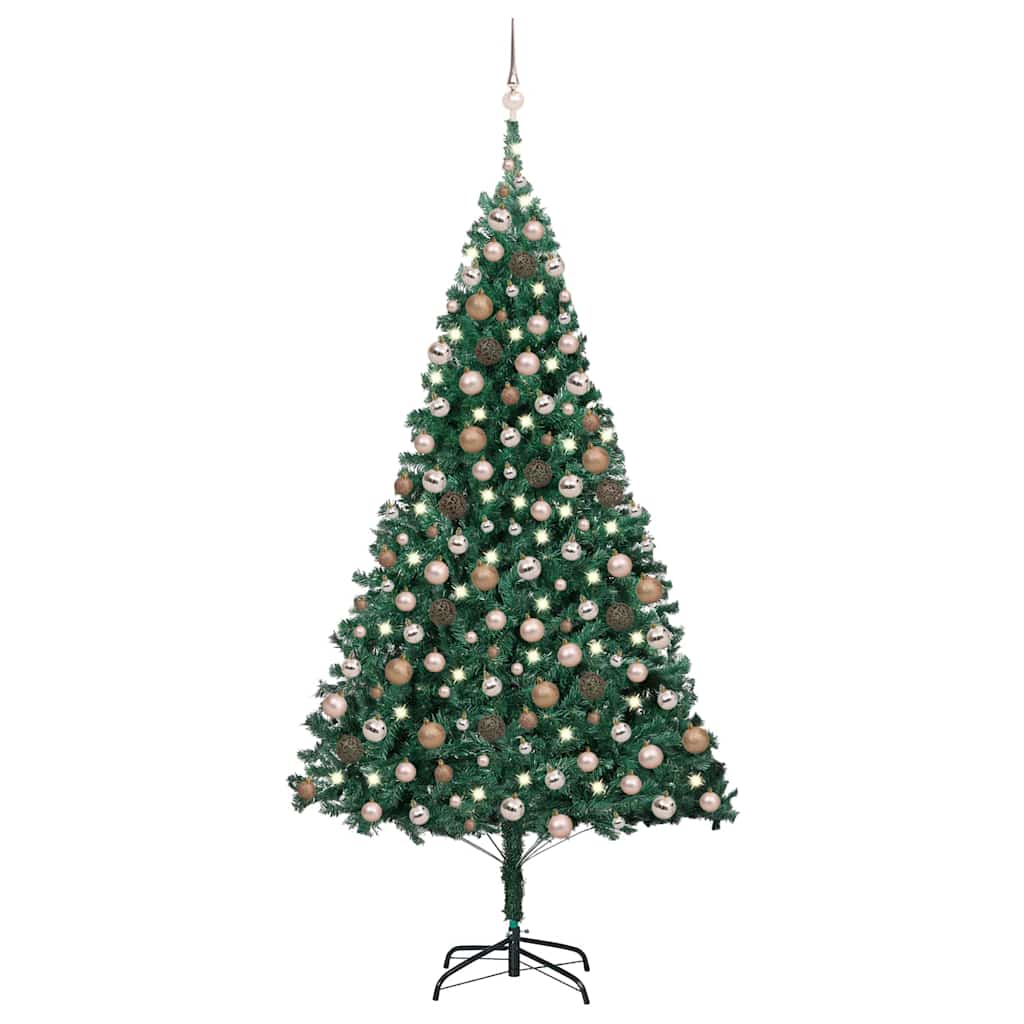 Albero di Natale Preilluminato con Palline Verde 240 cm PVC