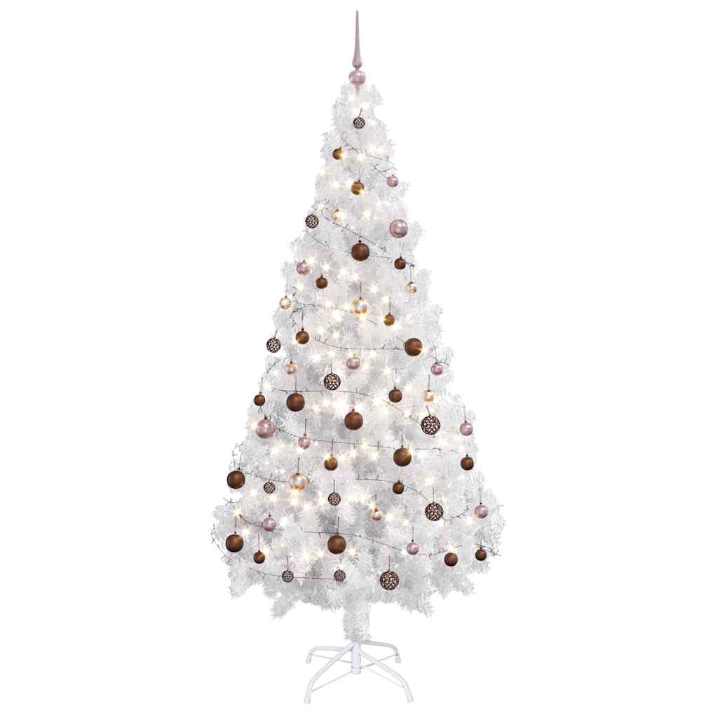 Albero di Natale Preilluminato con Palline Bianco 180 cm PVC