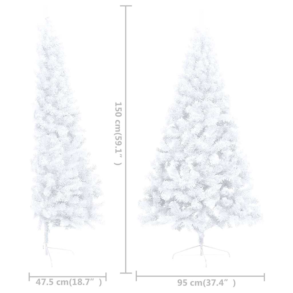 Albero di Natale a Metà Preilluminato con Palline Bianco 150 cm