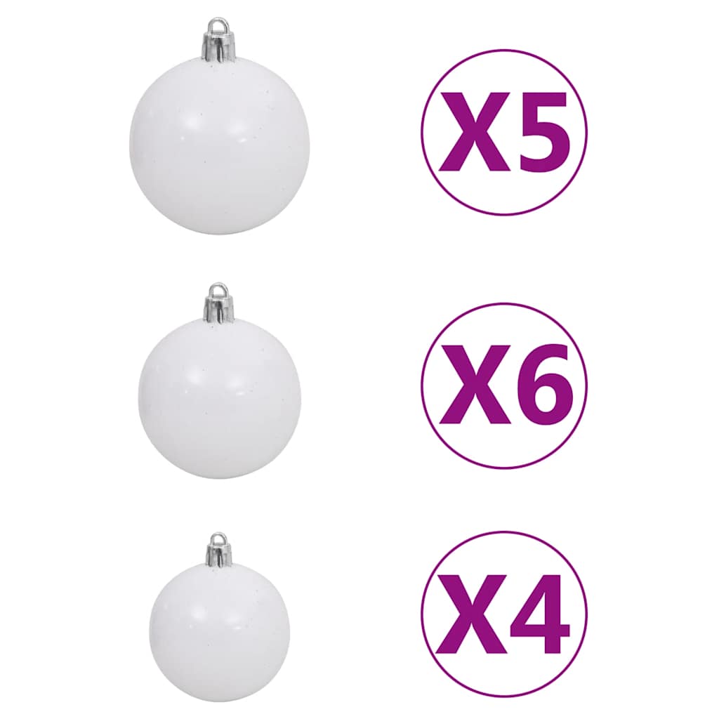 Albero di Natale a Metà Preilluminato con Palline Bianco 150 cm