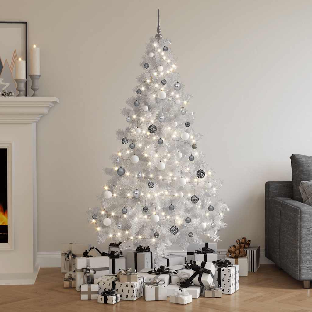 Albero di Natale a Metà Preilluminato con Palline Bianco 180 cm