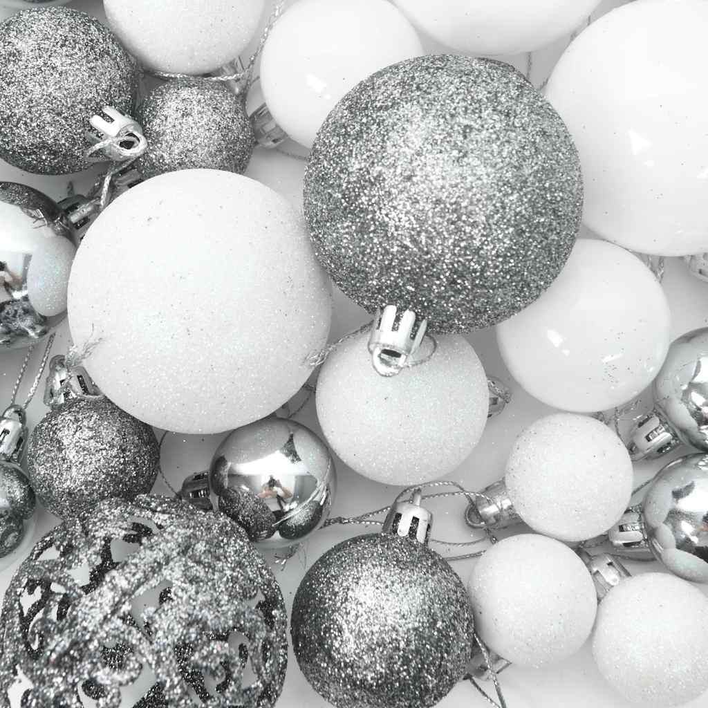 Albero di Natale a Metà Preilluminato con Palline Bianco 210 cm