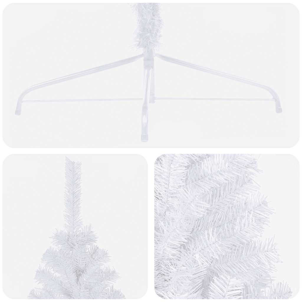 Albero di Natale a Metà Preilluminato con Palline Bianco 210 cm