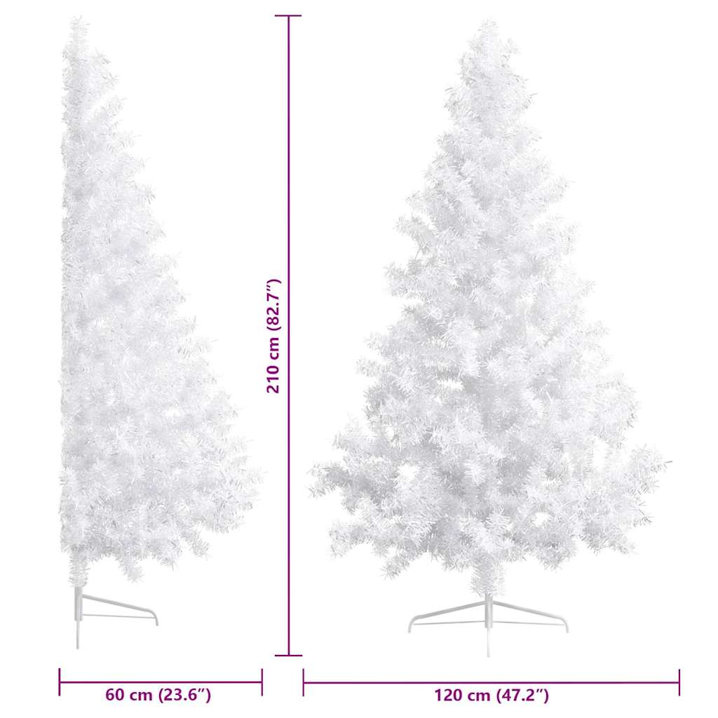 Albero di Natale a Metà Preilluminato con Palline Bianco 210 cm