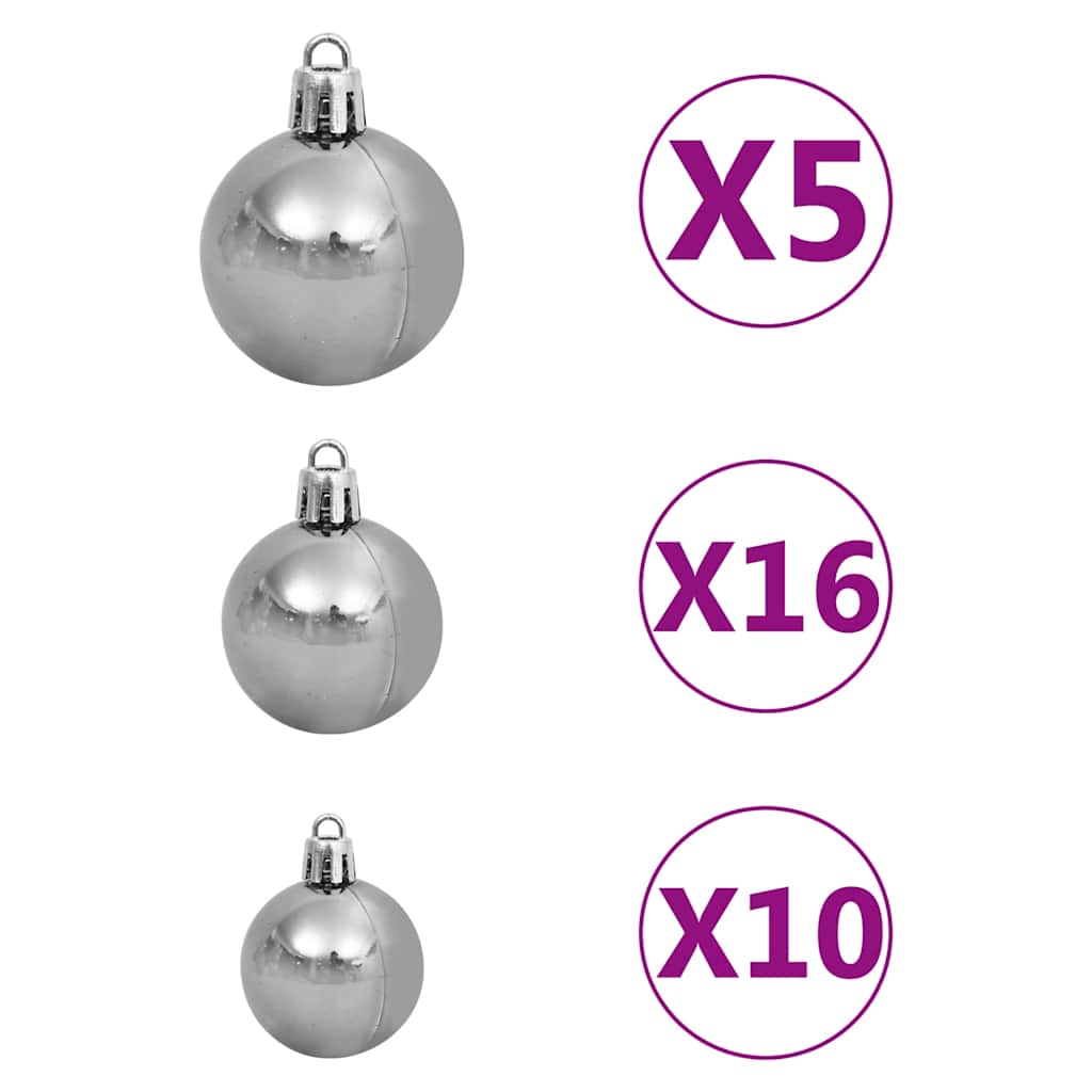 Albero di Natale a Metà Preilluminato con Palline Bianco 210 cm
