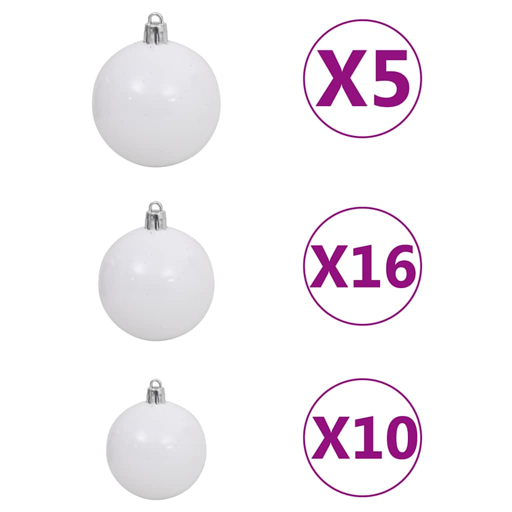 Albero di Natale a Metà Preilluminato con Palline Bianco 210 cm