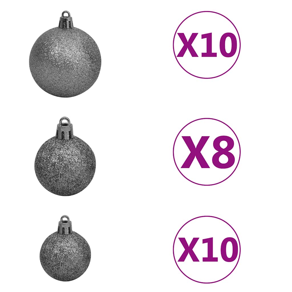 Albero di Natale a Metà Preilluminato con Palline Bianco 210 cm