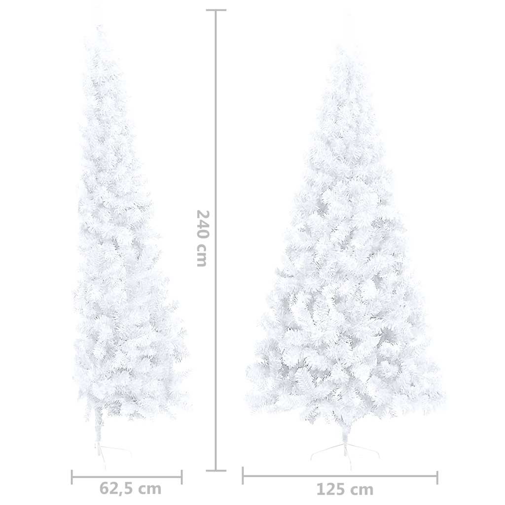Albero di Natale a Metà Preilluminato con Palline Bianco 240 cm