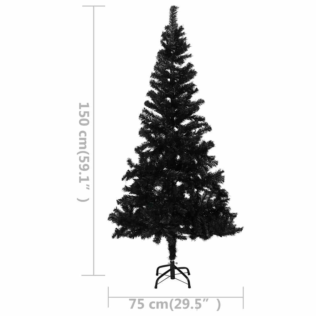 Albero di Natale Preilluminato con Palline Nero 150 cm PVC