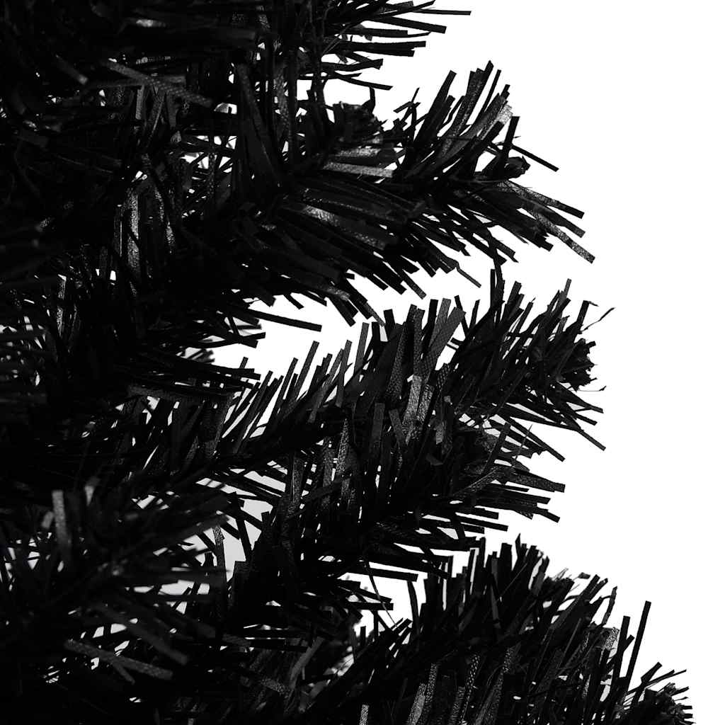Albero di Natale Preilluminato con Palline Nero 210 cm PVC
