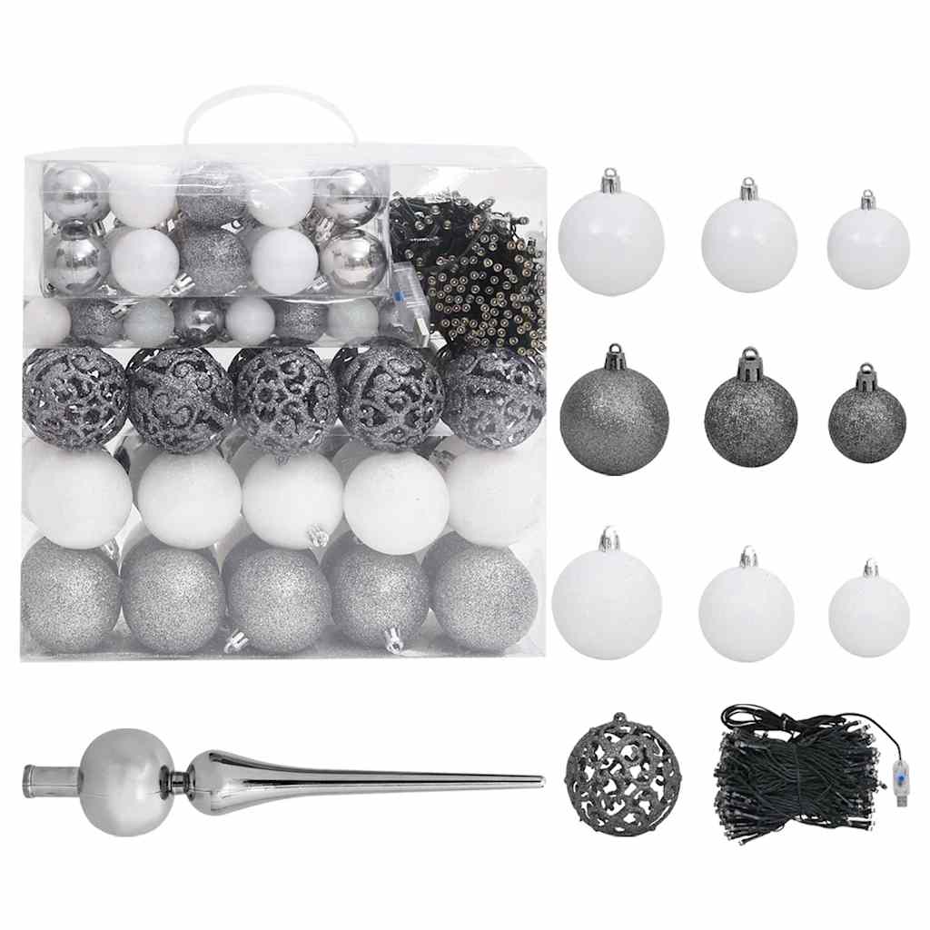 Albero di Natale Preilluminato con Palline Nero 240 cm PVC