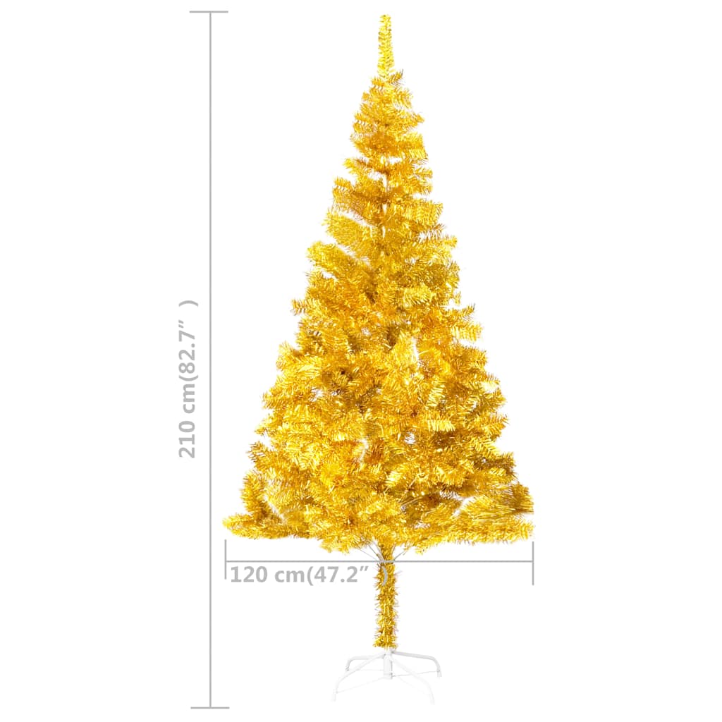 Albero di Natale Preilluminato con Palline Oro 210 cm PET