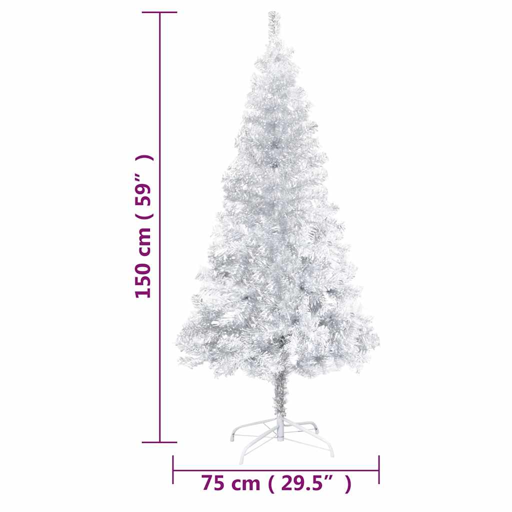 Albero di Natale Preilluminato con Palline Argento 150 cm PET