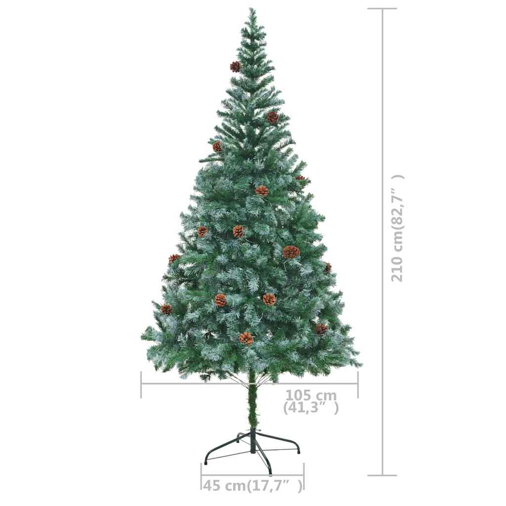 Albero di Natale Preilluminato con Palline e Pigne 210 cm