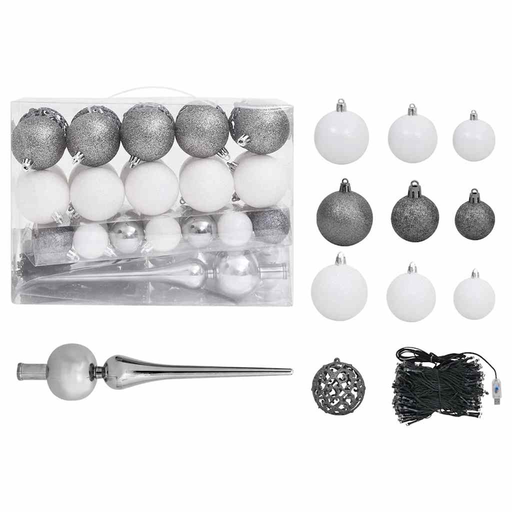 Albero di Natale Artificiale con LED e Set di Palline e Pigne 150 cm