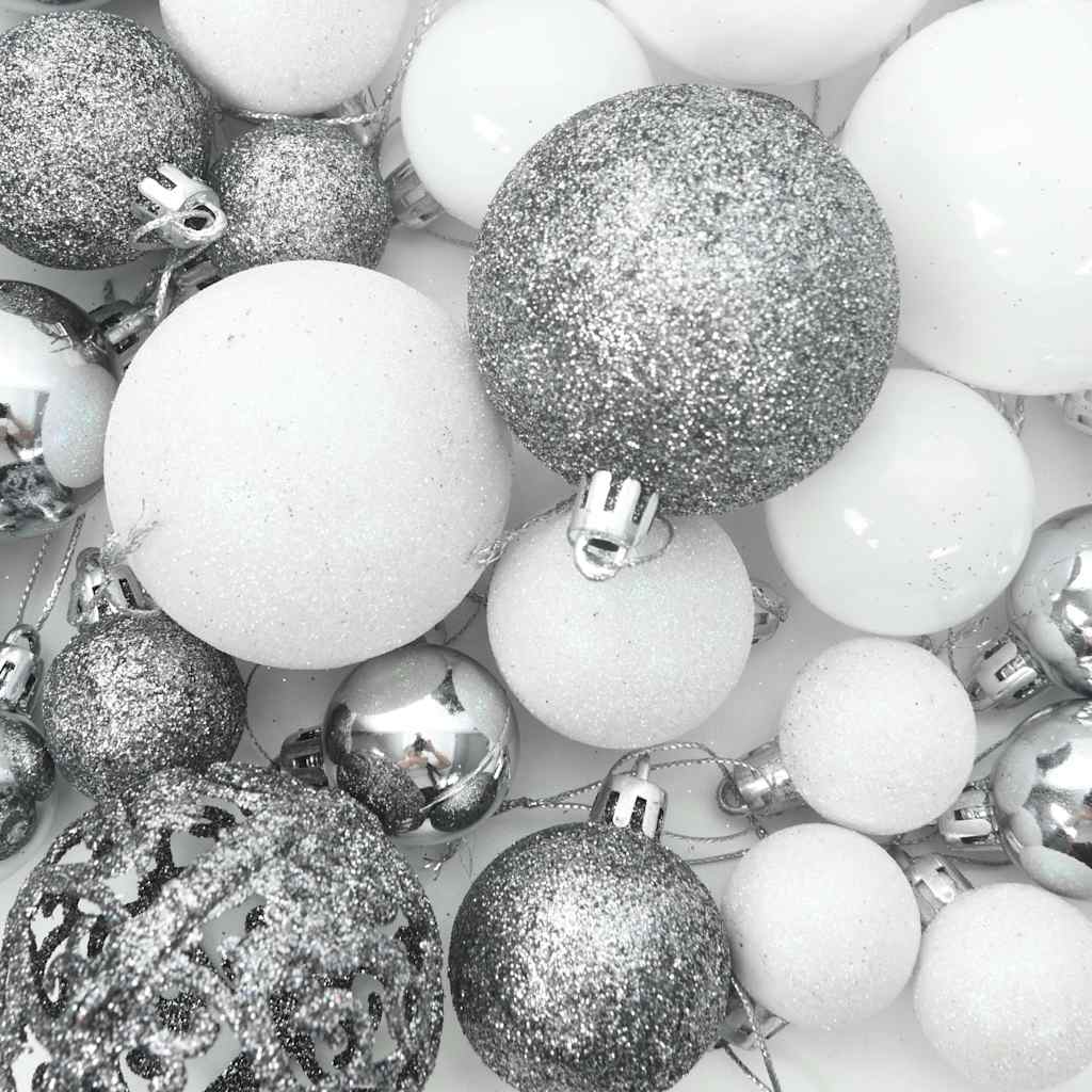 Albero di Natale Preilluminato con Palline Bianco 180 cm PVC