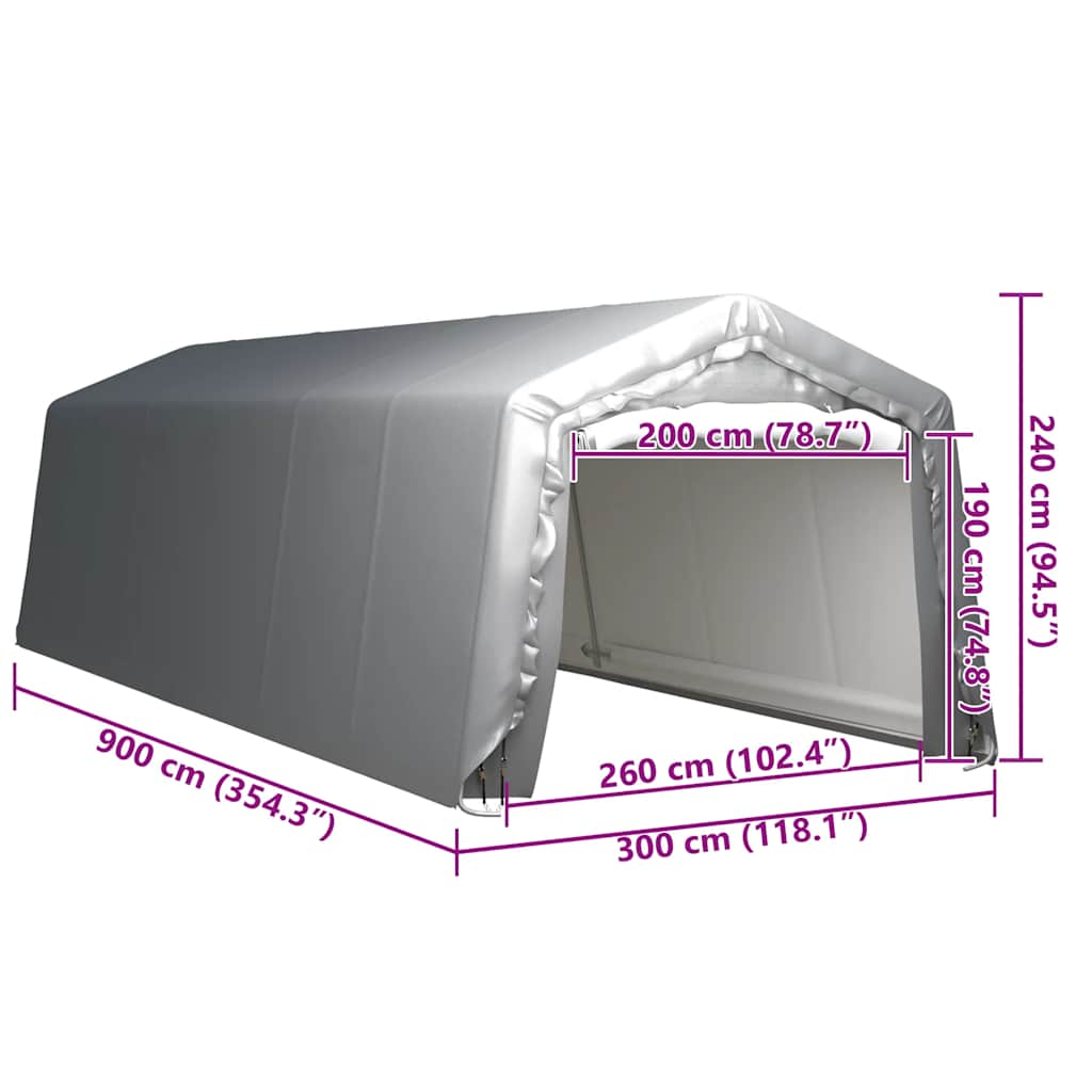 Tenda Capannone 300x900 cm Grigio Acciaio
