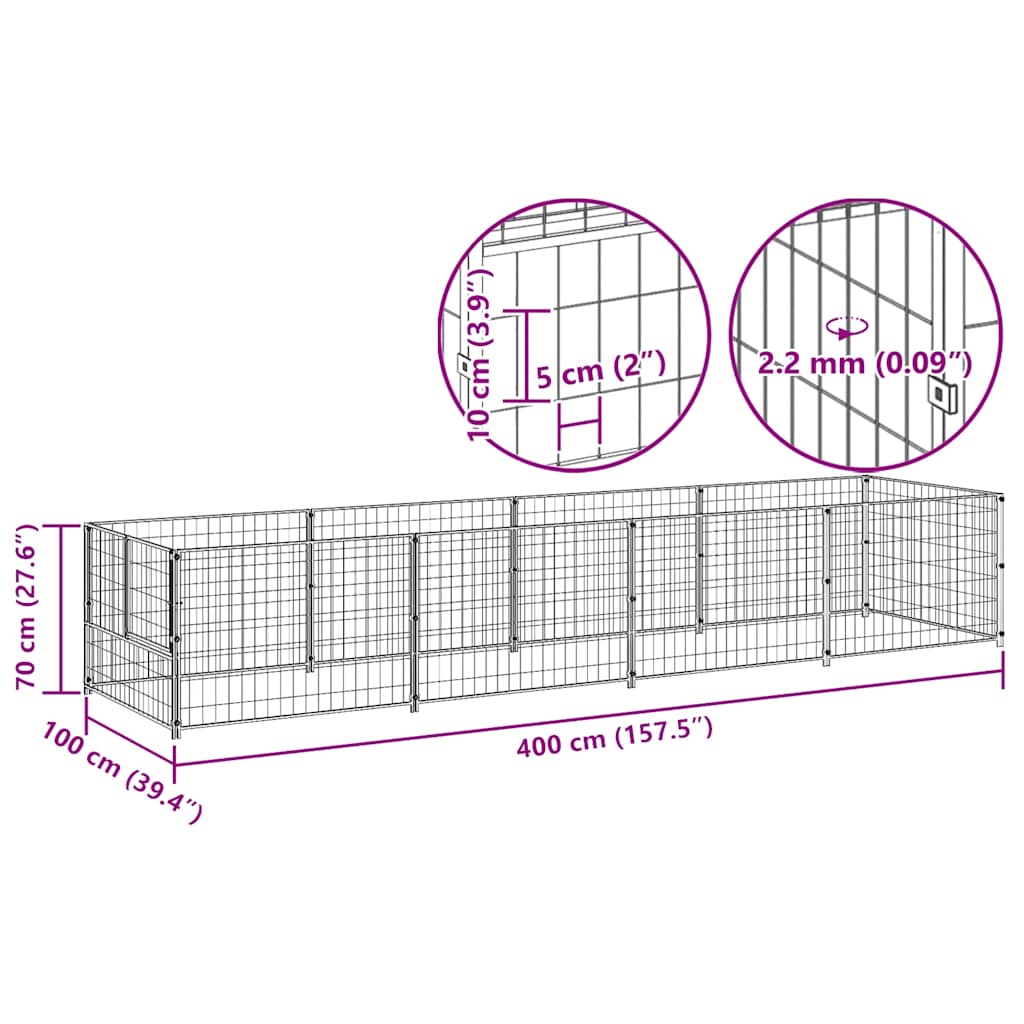 Gabbia per Cani Argento 4 m² in Acciaio